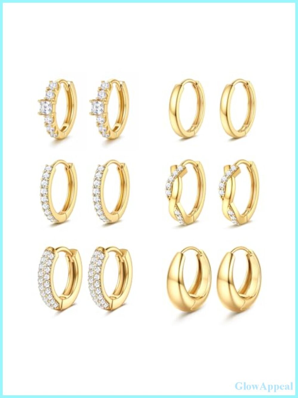 14K Gold Plated Hypoallergenic Huggie Hoop Earrings Set for Women, 6 Pairs